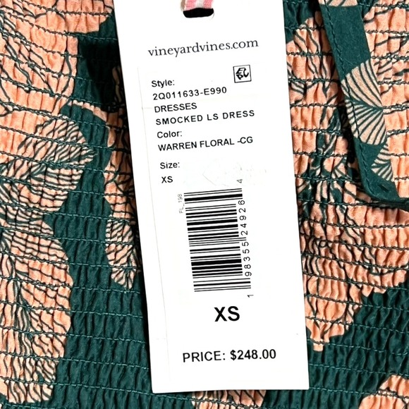 Vineyard Vines Dress Women's XS Warren Floral Long Sleeve Smocked Midi NWT - Picture 5 of 15